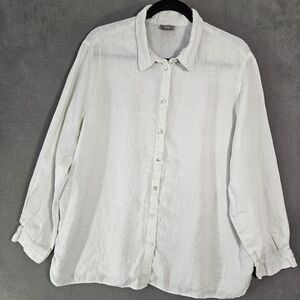 J Jill Womens XL Button Up Shirt Light Green 100% Linen Long Sleeve Lagenlook